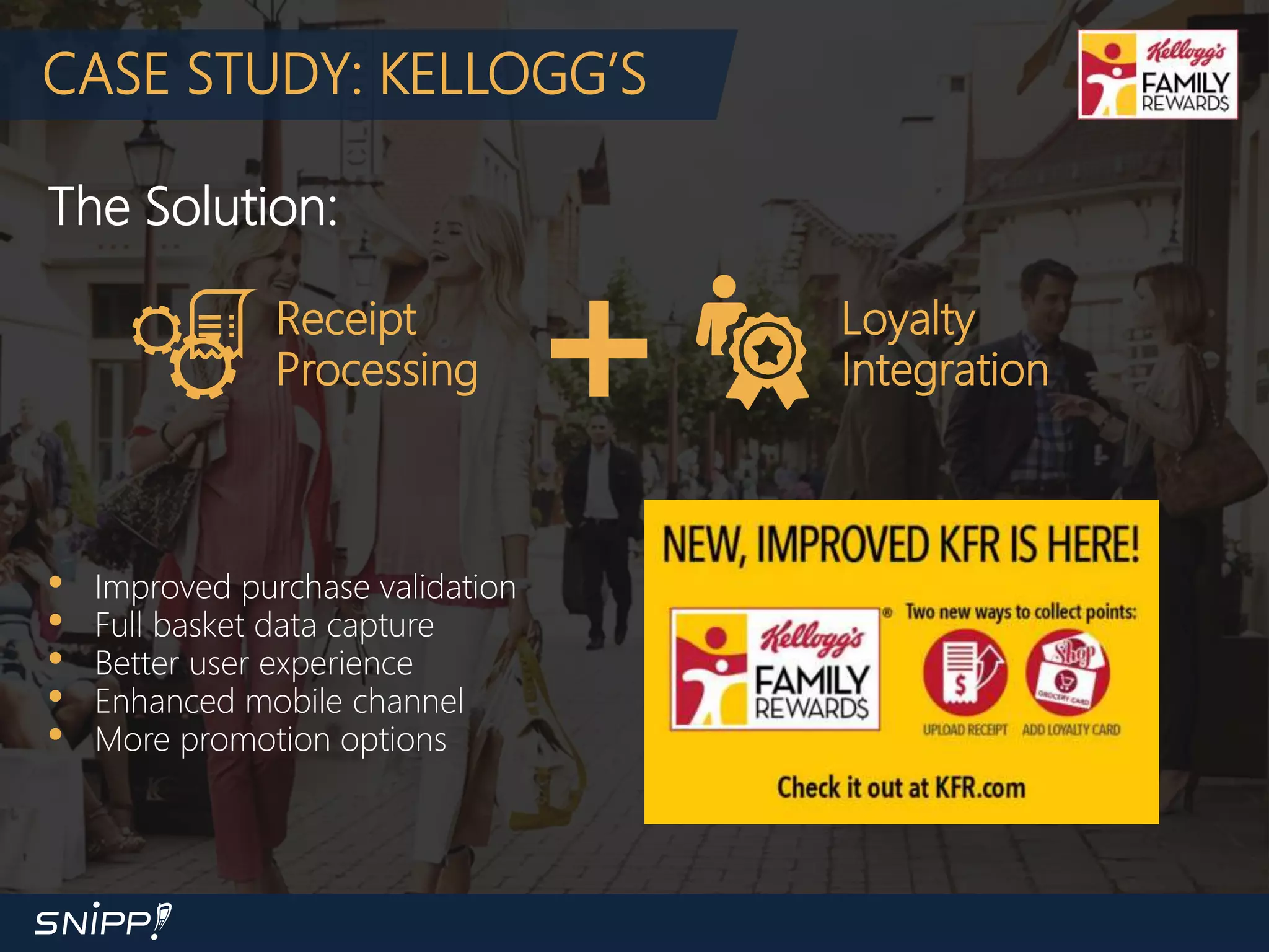 CASE STUDY: KELLOGG’S
The Solution:
• Improved purchase validation
• Full basket data capture
• Better user experience
• Enhanced mobile channel
• More promotion options
Receipt
Processing
Loyalty
Integration
 