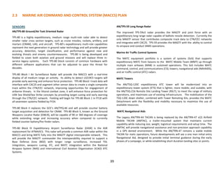 2.3 MARINE AIR COMMAND AND CONTROL SYSTEM (MACCS) PLAN
39
SENSORS
AN/TPS-80 Ground/Air Task Oriented Radar
TPS-80 is a highly expeditionary, medium range multi-role radar able to detect
smaller radar cross section targets, such as cruise missiles, rockets, artillery, and
mortars (CRAM), UAS, and aircraft. TPS-80’s expeditionary multi-role capabilities
represent the next generation in ground radar technology and will provide greater
accuracy, detection, target classification, and performance against new and
evolving threats and enemy countermeasures. TPS-80 is being developed and
fielded to cover both aviation and ground missions and will replace three in-
service legacy systems. Each TPS-80 block consists of common hardware with
different software applications that can be adjusted to pace the threat for
decades.
TPS-80 Block I Air Surveillance Radar will provide the MACCS with a real-time
display of all medium range air activity. Its ability to detect LO/LRCS targets will
provide early warning and enhance force protection. TPS-80 Block I track data will
interface with CAC2S and augment other sensor data to create a single composite
track within the CTN/CEC network, improving opportunities for engagement of
airborne threats. In the littoral combat zone, it will enhance force protection for
USN Sea Shield/Sea Strike concepts by providing target cueing and early warning
through the CTN/CEC network. Fielding will begin for TPS-80 Block 1 in FY18 with
all seventeen systems fielded by FY24.
TPS-80 Block II replaces the GCE’s AN/TPQ-46 and will provide counter battery
target acquisition and detection for CRAM. TPS-80 Block II, known as the Ground
Weapons Locator Radar (GWLR), will be capable of 90 or 360 degrees of coverage
while extending range and increasing accuracy when compared to currently
fielded counter battery/fire finder radars.
TPS-80 Block IV Expeditionary Airport Surveillance Radar (EASR) is the ASR
replacement for ATNAVICS. This radar will provide a common ASR radar within the
MACCS and bring MATC fully into the MAGTF digital interoperable network. This
will provide the MAGTF commander the interoperability required to support a
Base Defense Zone (BDZ) with longer range surveillance, increased TDL
integration, weapons cueing, IFC, and MATC integration within the National
Airspace System (NAS) and International Civil Aviation Organization (ICAO) ATC
Systems.
AN/TPS-59 Long Range Radar
The improved TPS-59v3 radar provides the MAGTF and joint force with an
expeditionary long range radar capable of ballistic missile detection. Currently the
only MAGTF sensor that contributes composite track data to CTN/CEC networks
and integrates with CAC2S. TPS-59 provides the MAGTF with the ability to control
its airspace and conduct IAMD operations.
Marine Air Traffic Control Systems
The MATC equipment portfolio is a system of systems (SoS) that supports
expeditionary MATC from liaisons to the MATC Mobile Team (MMT) up through
multiple main airbases (MAB) in sustained operations. This SoS includes MATC
command, control, and communications (C3); towers; navigational aids (NAVAIDS);
and air traffic control (ATC) radars.
MATC Towers
The AN/TSQ-120C expeditionary ATC tower will be modernized into an
expeditionary tower system (ETS) that is lighter, more mobile, and scalable, with
the AN/TSQ-216 Remote Site Landing Tower (RSLT), to meet the range of military
operations, and maximizes use of existing infrastructure. The mobilization of the
TSQ-120C down shelter, combined with Tower Remoting Kits, provides the MATC
Detachment with the flexibility and mobility necessary to maximize the use of
available resources.
MATC Navigational Aids
The Legacy AN/TRN-44 TACAN is being replaced by the AN/TRN-47 v(2) Airfield
Mobile TACAN (AMTAC), a trailer-mounted system that maintains current
capability while reducing size, weight, logistical requirements and setup time. The
AMTAC will provide navigational assistance and non-precision approach capability
in a GPS denied environment. While the AN/TRN-47 remains a viable mobile
TACAN for static operations, future developments will see a one man initial entry
Navigational Aid, designed to provide initial terminal guidance during the early
phases of a campaign, or while establishing short duration landing sites or points.
 