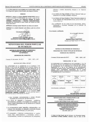 Martes 21 de marzo de 2017		 GACETA OFICIAL DE LA REPÚBLICA BOLIVARIANA DE VENEZUELA		 434.621
MINISTERIO DEL PODER POPULAR
DE PETRÓLEO
MINISTERIO DEL PODER POPULAR
PARA LAS COMUNAS
Y LOS MOVIMIENTOS SOCIALES
 