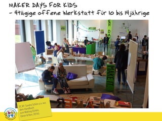 MAKER DAYS FOR KIDS
- 4tägige offene Werkstatt für 10 bis 14jährige
CC BY Sandra Schön u.a. aus
dem Handbuch
zum Making (S...