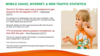 MOBILE USAGE, INTERNET, & WEB TRAFFIC STATISTICS
Over fifty percent of website traffic
originates from mobile or tablet – ...