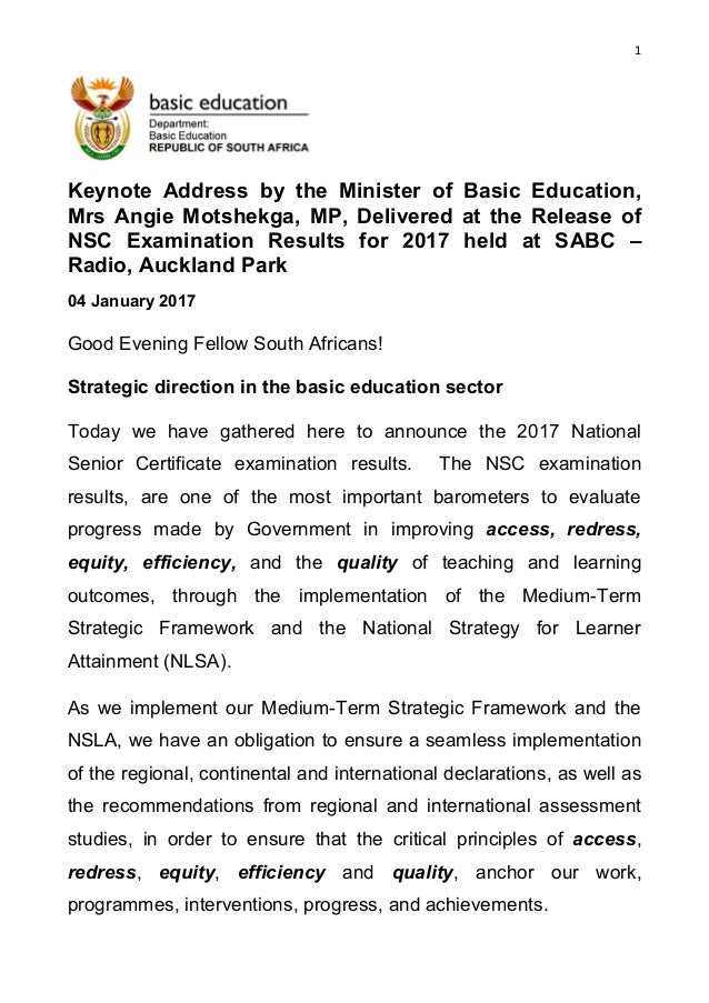 2017 NSC Examination Results Abridged Version