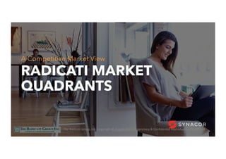 46
RADICATI MARKET
QUADRANTS
A Competitive Market View
The	RadicaU	Group,	Inc.	Copyright	©	August	2017,	Proprietary	&	ConﬁdenUal	ReproducUon	Prohibited	
 