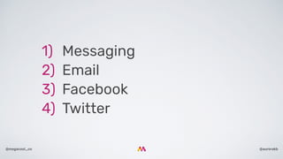 @aurorakb@megacool_co
1) Messaging
2) Email
3) Facebook
4) Twitter
 