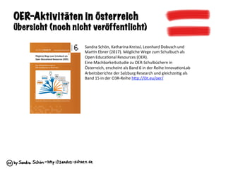 OER-Aktivitäten in Österreich
Übersicht (noch nicht veröffentlicht)
Sandra	Schön,	Katharina	Kreissl,	Leonhard	Dobusch	und	...