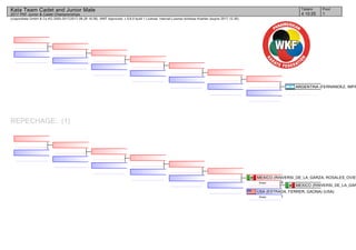(c)sportdata GmbH & Co KG 2000-2017(2017-08-26 16:28) -WKF Approved- v 9.6.0 build 1 License: Internal License Andreas Koehler (expire 2017-12-30)
Tatami Pool
14 10:25
Kata Team Cadet and Junior Male
2017 PKF Junior & Cadet Championships
REPECHAGE: (1)
ARGENTINA (FERNANDEZ, IMPA
MEXICO (RINVERSI_DE_LA_GAR
USA (ESTRADA, FERRER, GAONA) (USA)
1Anan
MEXICO (RINVERSI_DE_LA_GARZA, ROSALES_OVIED
4Anan
 