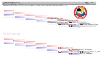 (c)sportdata GmbH & Co KG 2000-2017(2017-08-26 16:28) -WKF Approved- v 9.6.0 build 1 License: Internal License Andreas Koehler (expire 2017-12-30)
Tatami Pool
12 13:05
U21 Kumite Male -75 kg
2017 PKF Junior & Cadet Championships
REPECHAGE: (1)
PECORI GIANFRANCO (VEN)
CALVILLO_GONZALEZ LUIS_ALONSO (MEX)
0
PECORI GIANFRANCO (VEN)
8
PECORI GIANFRANCO (VEN)
4
MENESES_CAVERO ALEX (BOL)
3
MENESES_CAVERO ALEX (BOL)
9
SAUCEDA DAVID (USA)
2
CUEVAS_GUZMAN ALAN_EVER
CUEVAS_GUZMAN ALAN_EVER (MEX)
6
RODRIGUEZ_FUENTES MATIAS (CHI)
3
RODRIGUEZ_FUENTES MATIAS (CHI)
4
SILVA RAFAEL (CAN)
1
 
