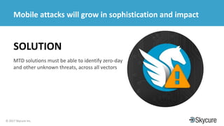 Title of Presentation DD/MM/YYYY© 2017 Skycure Inc.
19
Mobile attacks will grow in sophistication and impact
SOLUTION
MTD solutions must be able to identify zero-day
and other unknown threats, across all vectors
 