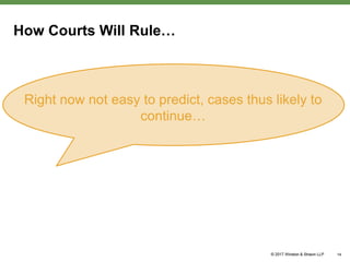 How Courts Will Rule…
Right now not easy to predict, cases thus likely to
continue…
14
 