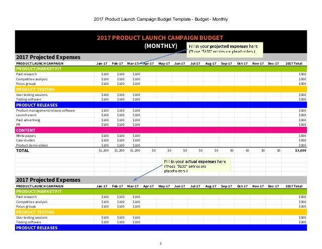 2018 Product Launch Marketing Budget Excel Template