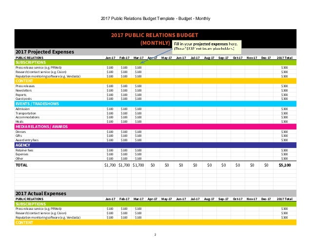 2018 public relations marketing budget excel template