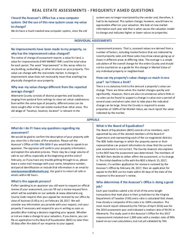 2017 Real Estate Assessments Faq Albemarle County