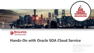 National Capital Oracle Users Group
Wednesday, December 20, 2017
6:30pm – 7:30pm
Reston Regional Library
Meeting Rooms 1/2
Hands-On with Oracle SOA Cloud Service
 