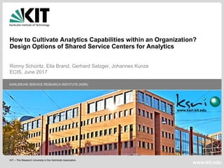 KARLSRUHE SERVICE RESEARCH INSTITUTE (KSRI)
www.kit.edu
www.ksri.kit.edu
KIT – The Research University in the Helmholtz Association
How to Cultivate Analytics Capabilities within an Organization?
Design Options of Shared Service Centers for Analytics
Ronny Schüritz, Ella Brand, Gerhard Satzger, Johannes Kunze
ECIS, June 2017
 