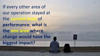 If every other area of
our operation stayed at
the current level of
performance, what is
the one area where
change would have the
biggest impact?
 