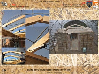 Lab.MAC
Laboratory of Applied Mechanics
dAD
department of Architecture and Design
Polytechnic School - University of Genoa
Prof. Arch. MASSIMO CORRADI
Build a straw house: wooden roof and iron chain.124
 