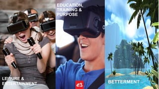 LEISURE &
ENTERTAINMENT
EDUCATION,
TRAINING &
PURPOSE
BETTERMENT
 