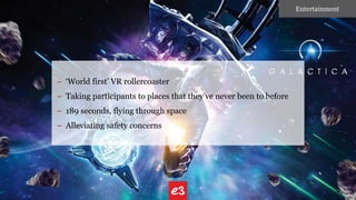 – ‘World first’ VR rollercoaster
– Taking participants to places that they’ve never been to before
– 189 seconds, flying t...