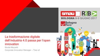 +
La trasformazione digitale
dell’industria 4.0 passa per l’open
innovation
Nicola Mezzetti
Corporate Innovation Manager – Tree srl
 