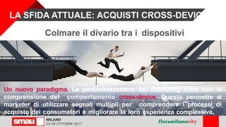 Colmare il divario tra i dispositivi
Un nuovo paradigma. La personalizzazione del marketing inizia con la
comprensione del comportamento cross-device. Questo permette ai
marketer di utilizzare segnali multipli per comprendere i processi di
acquisto dei consumatori e migliorare la loro esperienza complessiva.
LA SFIDA ATTUALE: ACQUISTI CROSS-DEVICE
 