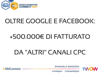 OLTRE GOOGLE E FACEBOOK:  
+500.000€ DI FATTURATO  
DA "ALTRI" CANALI CPC
 