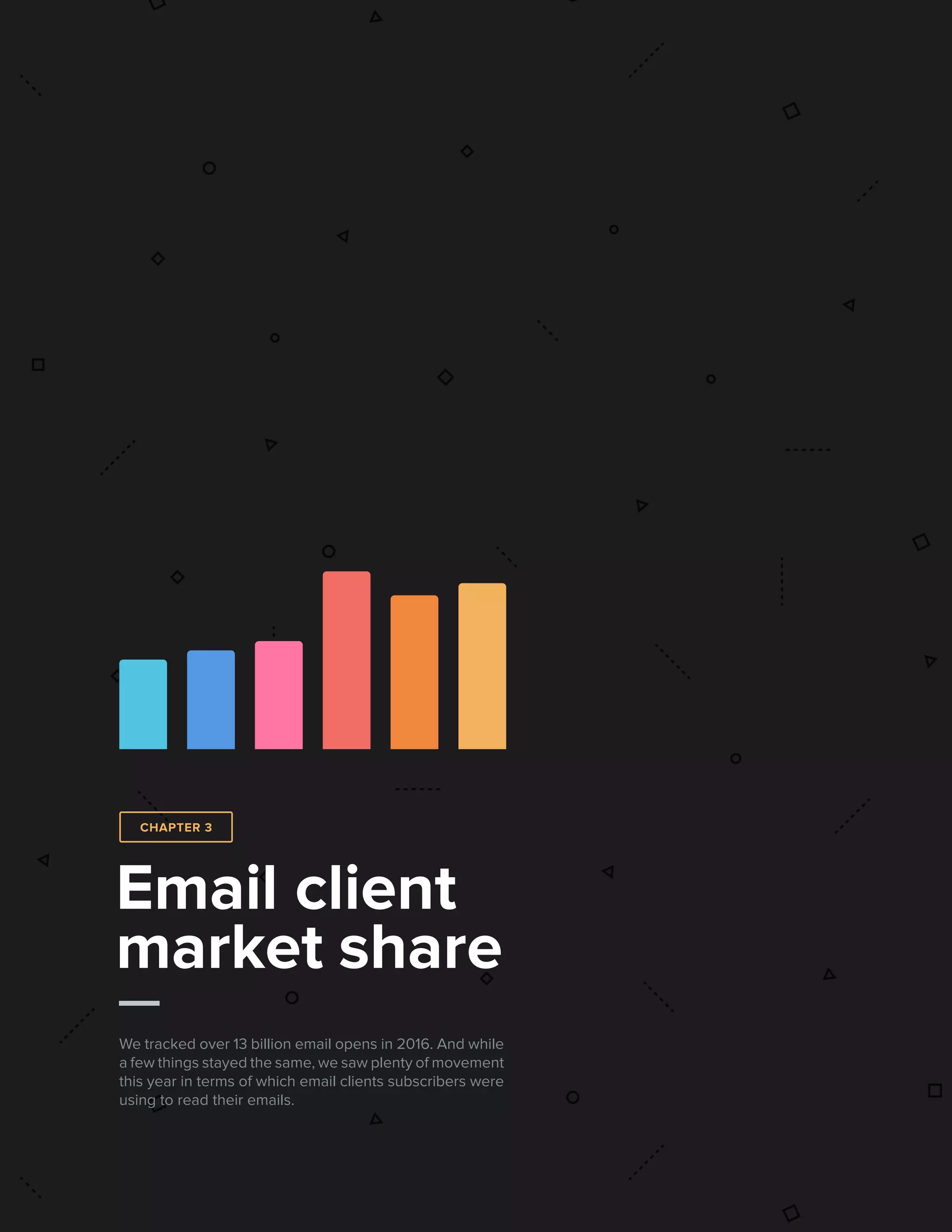 322017 State of Email Report   
Email client
market share
We tracked over 13 billion email opens in 2016. And while
a few things stayed the same, we saw plenty of movement
this year in terms of which email clients subscribers were
using to read their emails.
CHAPTER 3
 