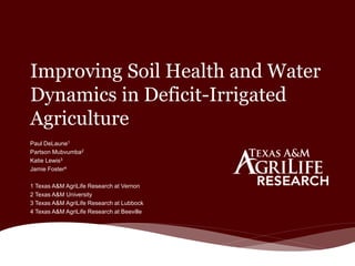 Improving Soil Health and Water
Dynamics in Deficit-Irrigated
Agriculture
Paul DeLaune1
Partson Mubvumba2
Katie Lewis3
Jamie Foster4
1 Texas A&M AgriLife Research at Vernon
2 Texas A&M University
3 Texas A&M AgriLife Research at Lubbock
4 Texas A&M AgriLife Research at Beeville
 