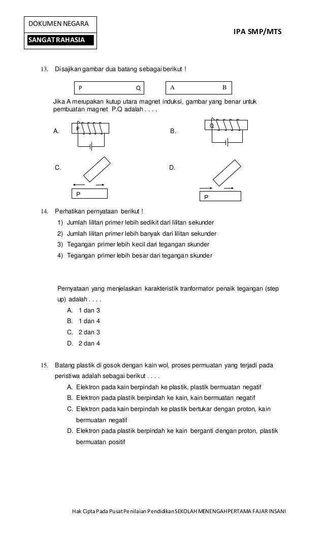 soal ujian sekolas smp mata pelajaran IPA kelas 9 ala putu