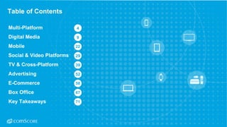 © comScore, Inc. Proprietary. 3
Table of Contents
Multi-Platform
Digital Media
Mobile
Social & Video Platforms
TV & Cross-Platform
Advertising
E-Commerce
Box Office
Key Takeaways
9
22
29
39
52
58
67
71
4
 