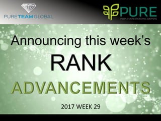 Announcing this week’s
RANK
2017 WEEK 29
 
