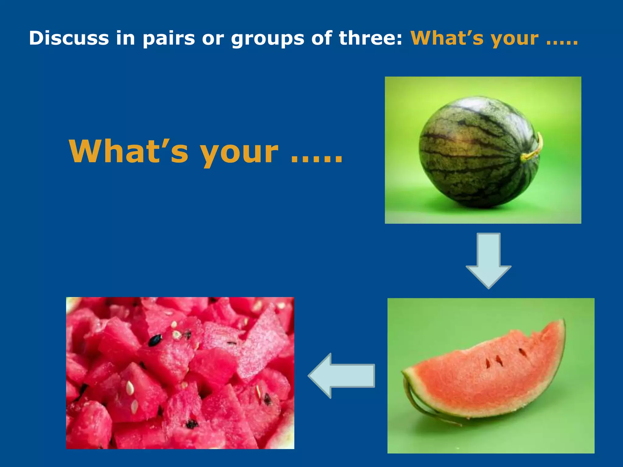 Discuss in pairs or groups of three: What’s your …..
What’s your …..
 