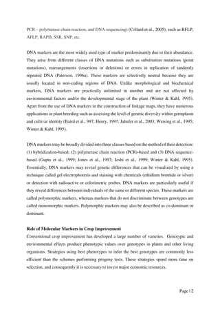 Advancement of molecular markers and crop improvement in plant breeding ...