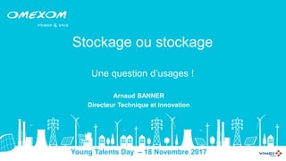Stockage ou stockage
Une question d’usages !
Arnaud BANNER
Directeur Technique et Innovation
Young Talents Day – 18 Novembre 2017
 