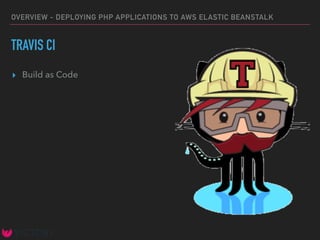 OVERVIEW - DEPLOYING PHP APPLICATIONS TO AWS ELASTIC BEANSTALK
TRAVIS CI
▸ Build as Code
 