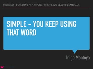 SIMPLE - YOU KEEP USING
THAT WORD
Inigo Montoya
OVERVIEW - DEPLOYING PHP APPLICATIONS TO AWS ELASTIC BEANSTALK
 