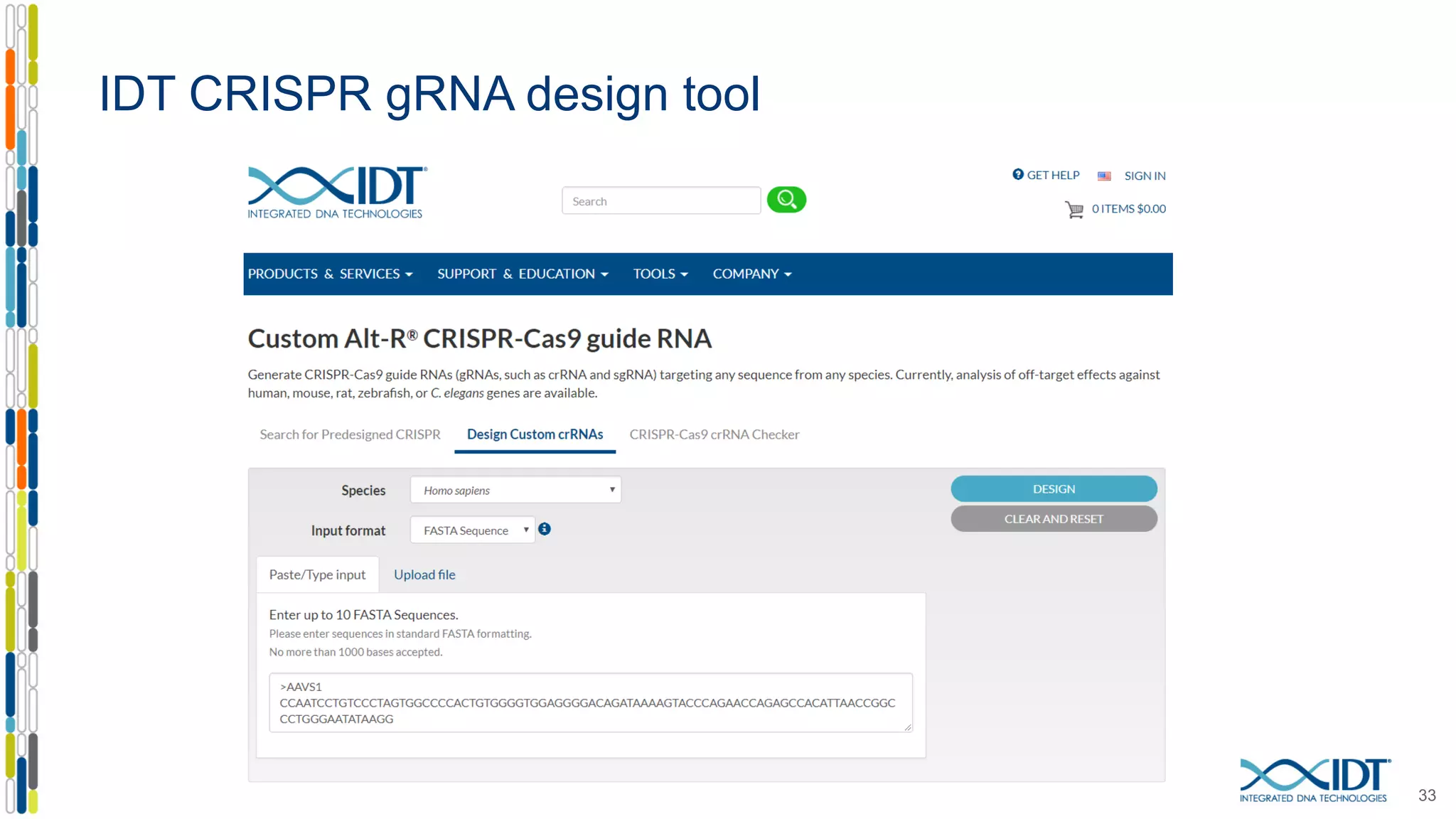IDT CRISPR gRNA design tool
33
 