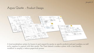 Aqua Quote – Product Design
© 2018 Garofalo UX. Garofalo Enterprises, Inc. 17
A dual-marketplace system for buyers to post request-for-quotes on specific products and part numbers, as well
as for suppliers to respond with their quotes. The Client desired a modern system with a user-friendly
workflow to simplify a tedious paperwork process.
 