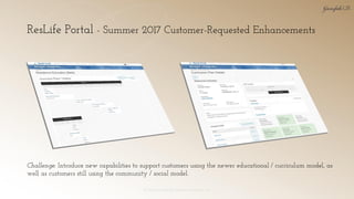 ResLife Portal - Summer 2017 Customer-Requested Enhancements
© 2018 Garofalo UX. Garofalo Enterprises, Inc. 25
Challenge: Introduce new capabilities to support customers using the newer educational / curriculum model, as
well as customers still using the community / social model.
 