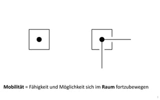 3
Mobilität = Fähigkeit und Möglichkeit sich im Raum fortzubewegen
 