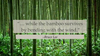 –Bruce Lee
“… while the bamboo survives
by bending with the wind.”
 