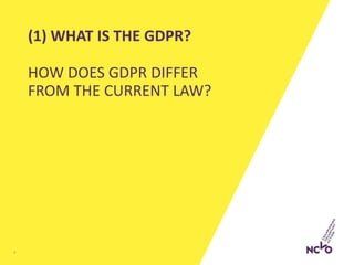 (1) WHAT IS THE GDPR?
HOW DOES GDPR DIFFER
FROM THE CURRENT LAW?
2
 