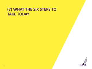(7) WHAT THE SIX STEPS TO
TAKE TODAY
20
 