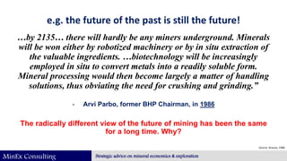 MinEx Consulting Strategic advice on mineral economics & exploration
e.g. the future of the past is still the future!
…by ...