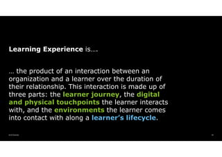 2018 Deloitte 29
Learning Experience is….
… the product of an interaction between an
organization and a learner over the d...