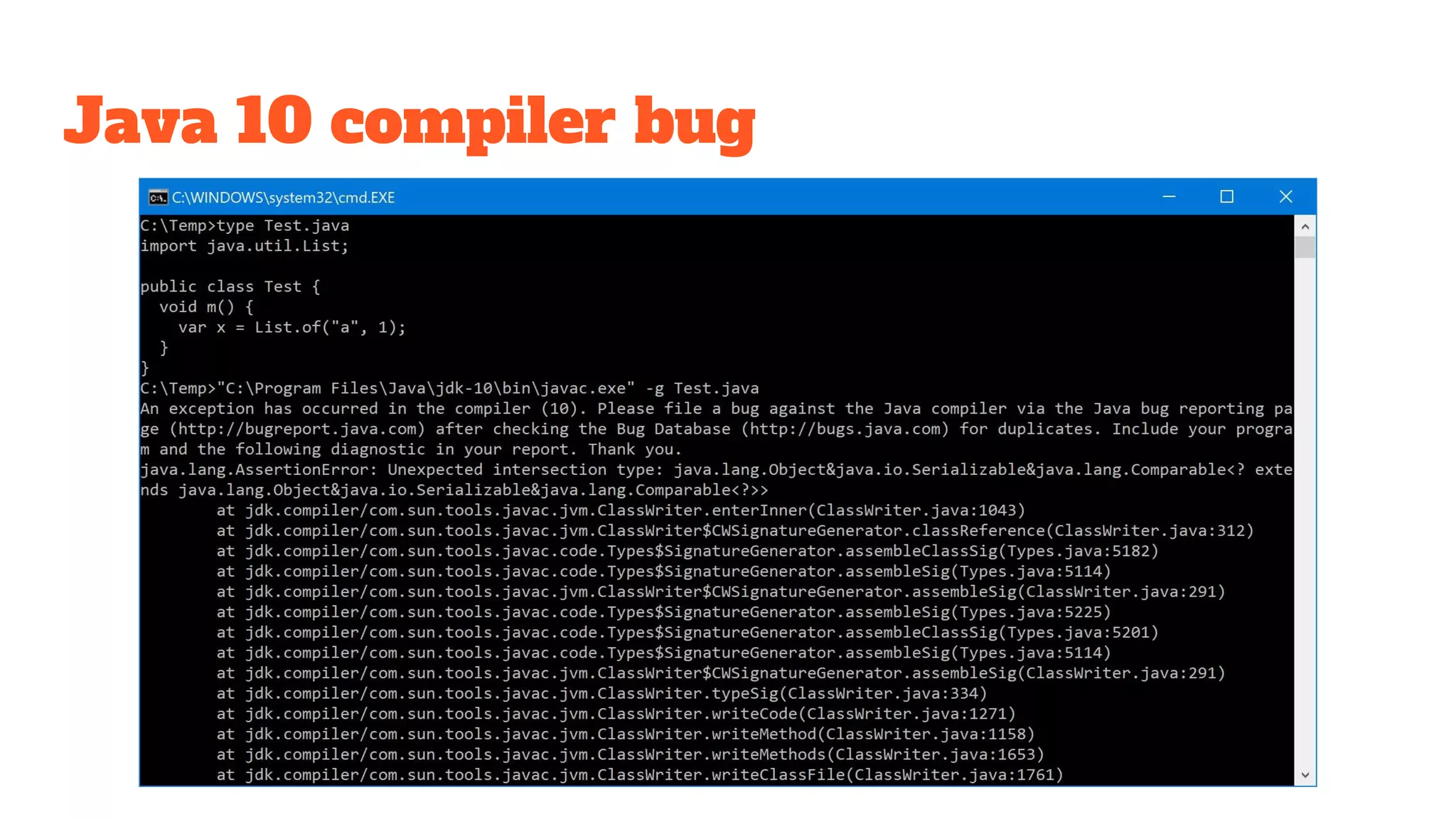 Java 10 compiler bug
 