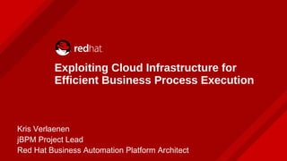 Exploiting Cloud Infrastructure for
Efficient Business Process Execution
Kris Verlaenen
jBPM Project Lead
Red Hat Business Automation Platform Architect
 