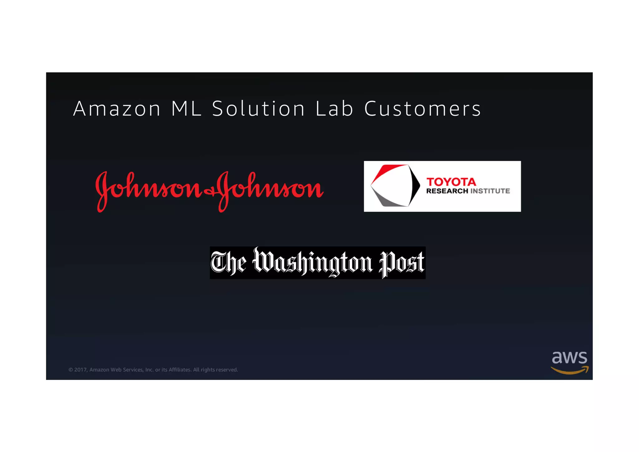 © 2017, Amazon Web Services, Inc. or its Affiliates. All rights reserved.
Amazon ML Solution Lab Customers
 