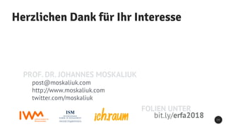 Herzlichen Dank für Ihr Interesse
2 9
post@moskaliuk.com
http://www.moskaliuk.com
twitter.com/moskaliuk
bit.ly/erfa2018
FOLIEN UNTER
PROF. DR. JOHANNES MOSKALIUK
 