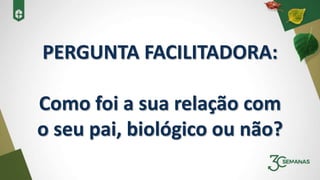 PERGUNTA FACILITADORA:
Como foi a sua relação com
o seu pai, biológico ou não?
 