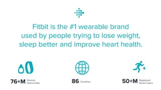 Fitbit is the #1 wearable brand
used by people trying to lose weight,
sleep better and improve heart health.
Devices
Sold ...